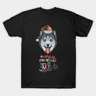 Christmas In July-Christmas Husky T-Shirt